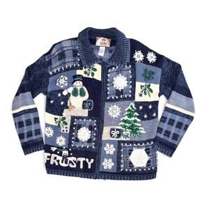 Tiara International Blue Winter Frosty Zip Cardigan size Medium